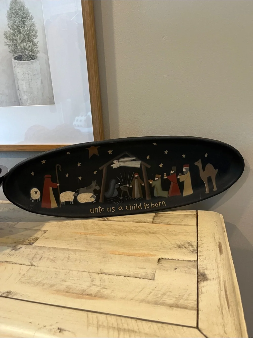 Black Oval Nativity Decor Tray - 